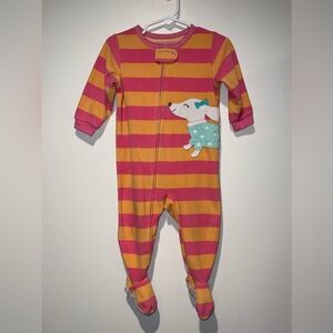 Carter's Pink and Orange Striped Footie Pajamas with Dog Design Size 12 Months